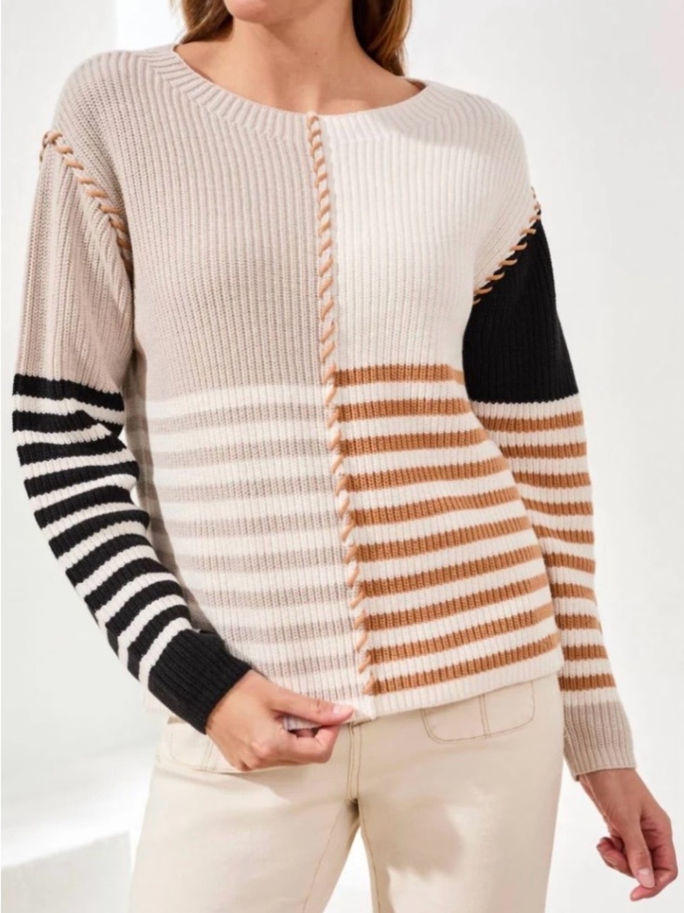 Tribal Colorblock Striped Sweater - Size L XL
